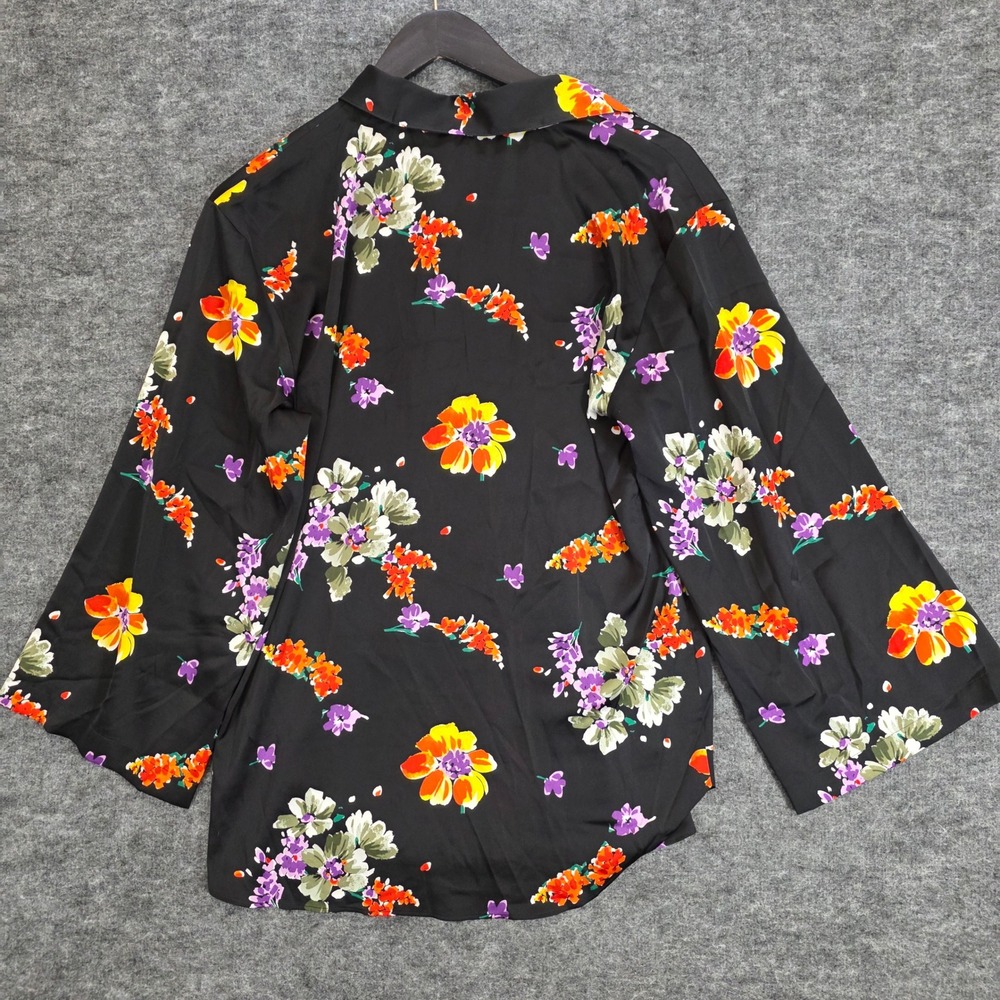 Savage X Fenty Pajama Top Womens Small Black Floral Lightweight Soft Button Down